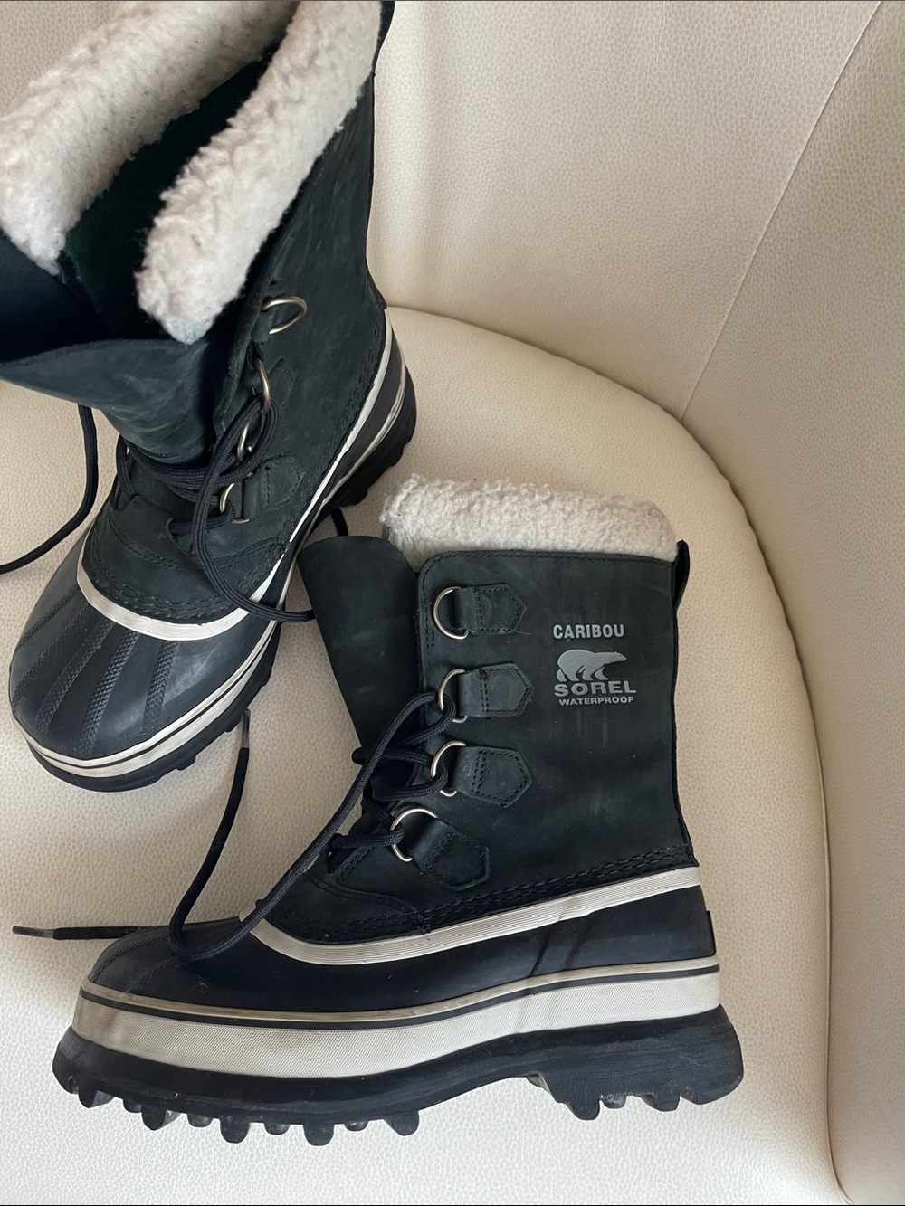 Sorel Women’s Caribou Waterproof Winter Boots - Black with White Trim